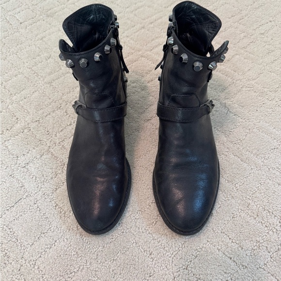 Stuart Weitzman Studded Black Leather Ankle Boots - Picture 1 of 5